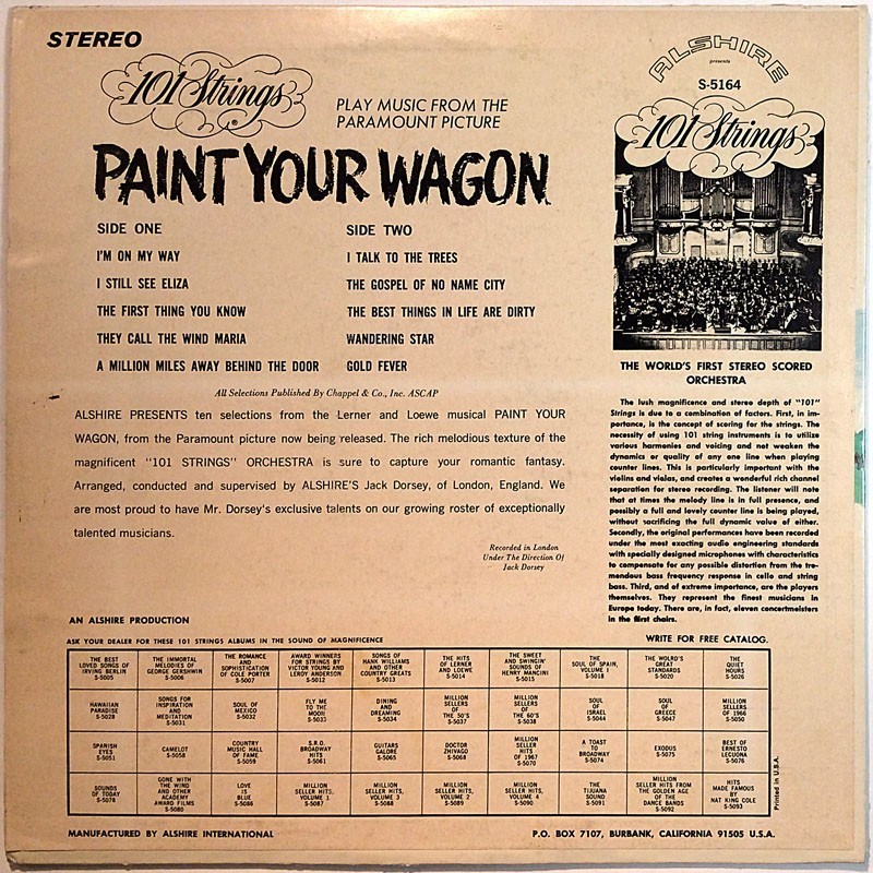 101 Strings 1969 S-5164 Paint Your Wagon Used LP