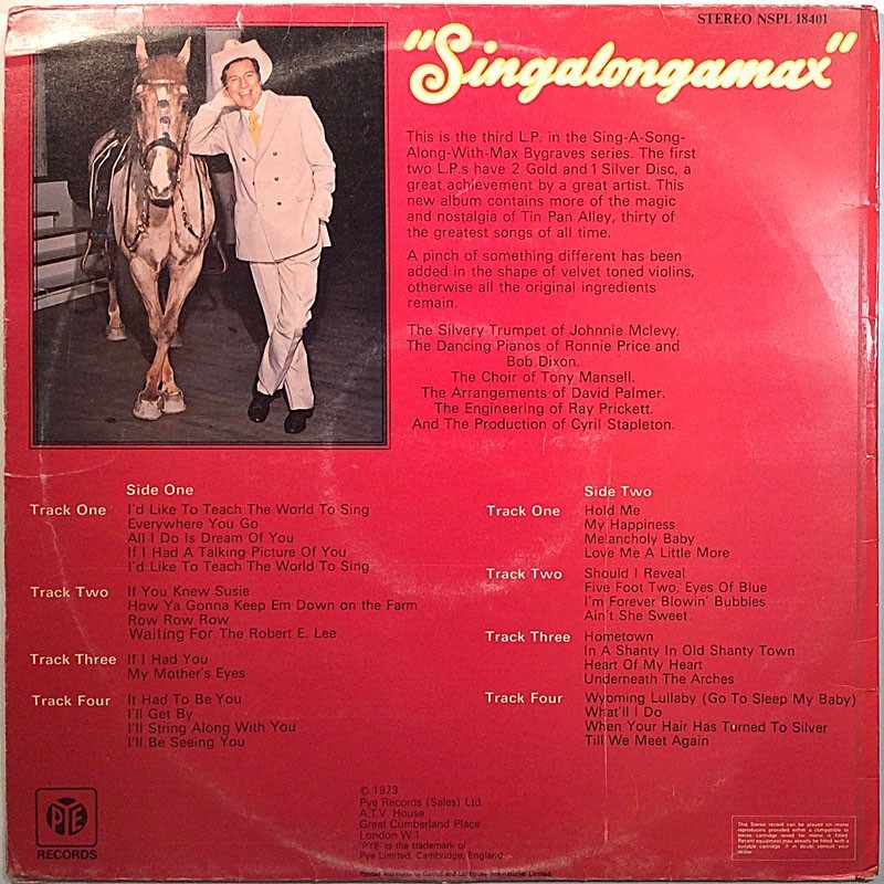 Max Bygraves: Singalongamax  VG / VG ilmainen tuote bonus LP:nä