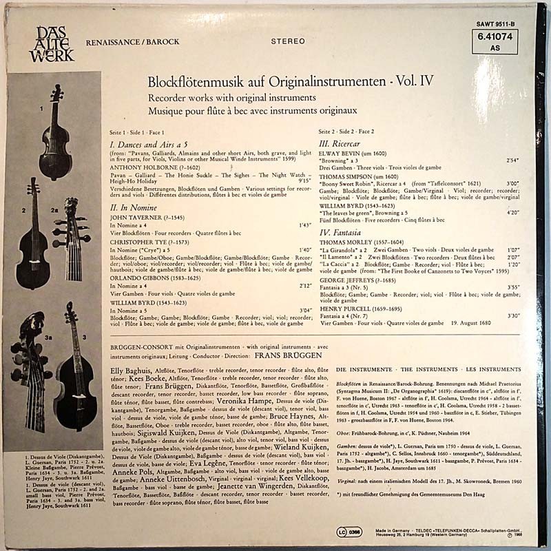 Morley • Byrd • Holborne 1968 6.41074 AS Englische Musik Für Blockflöten Used LP