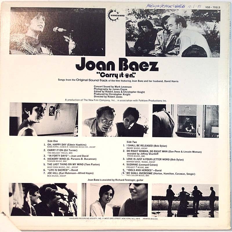 Baez Joan: Carry It On - Original Sound Track Album  kansi VG+ levy EX Käytetty LP