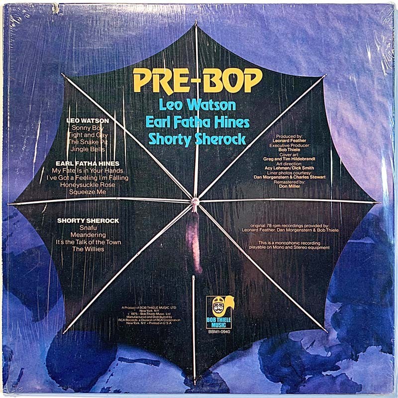 Watson Leo - Earl Fatha Hines - Shorty Sherock: Pre-Bop  kansi EX- levy EX Käytetty LP