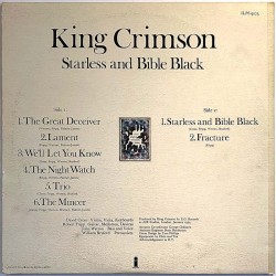 King Crimson: Starless and Bible Black  kansi VG+ levy EX- Käytetty LP