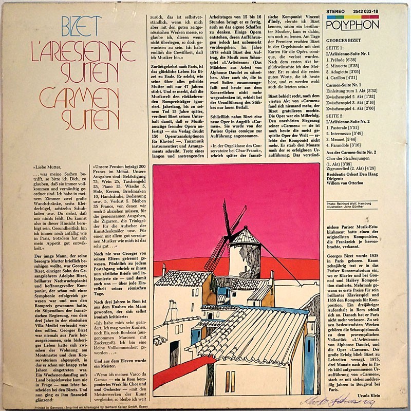 Bizet - Residentie Orkest Den Haag: L'Arlésienne Suiten / Carmen Suiten  kansi EX- levy EX- Käytetty LP