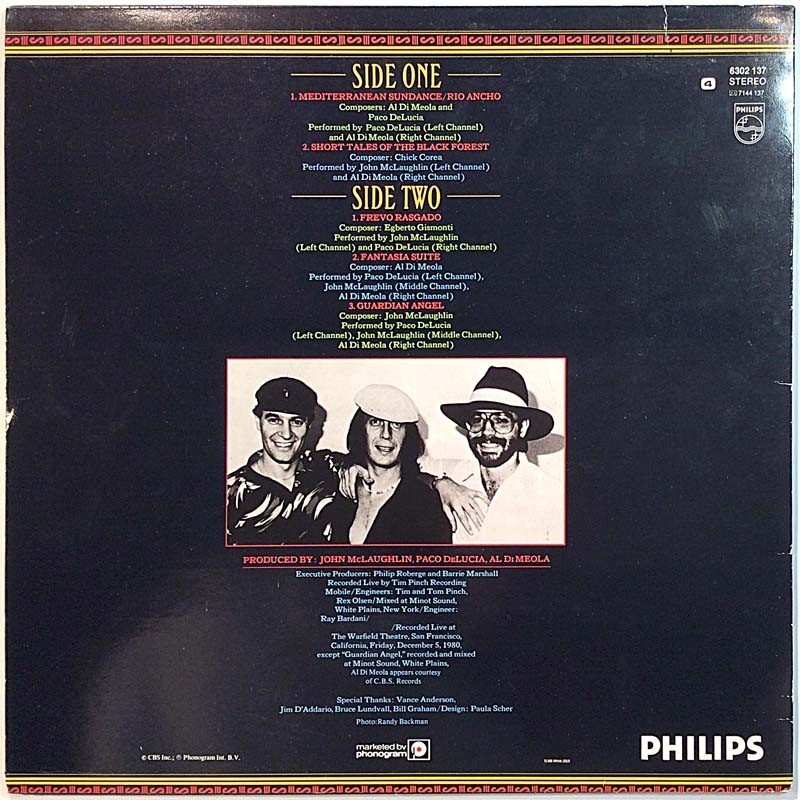 Al Di Meola / John McLaughlin / Paco De Lucia 1981 6302 137 Friday Night In San Francisco Used LP