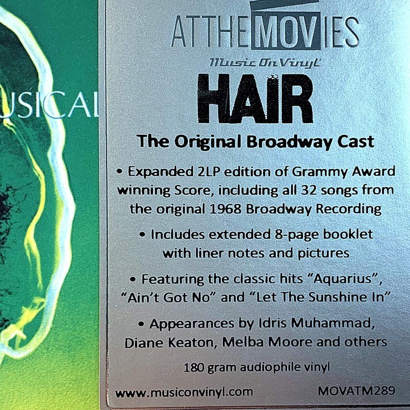 Original Broadway Cast Recording 1968 MOVATM289 Hair 2LP LP