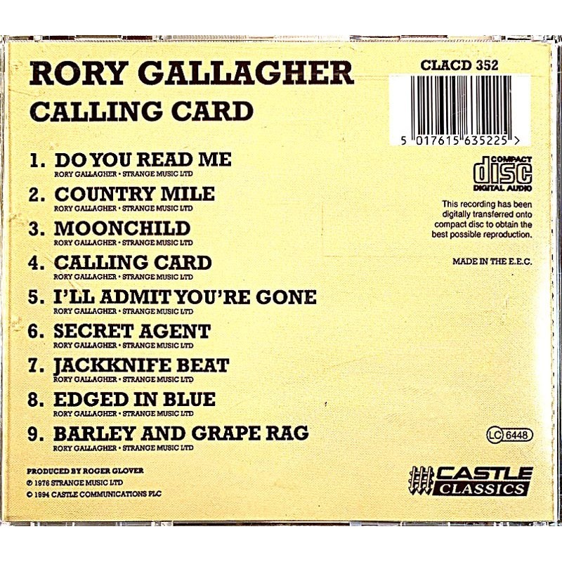 Galagher Rory 1976 CLACD 352 Calling Card Used CD