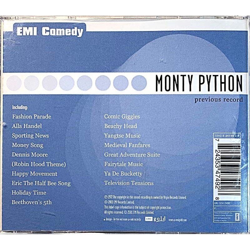 Monty Python 1972 7243 5 34749 2 8 Previous Record Used CD