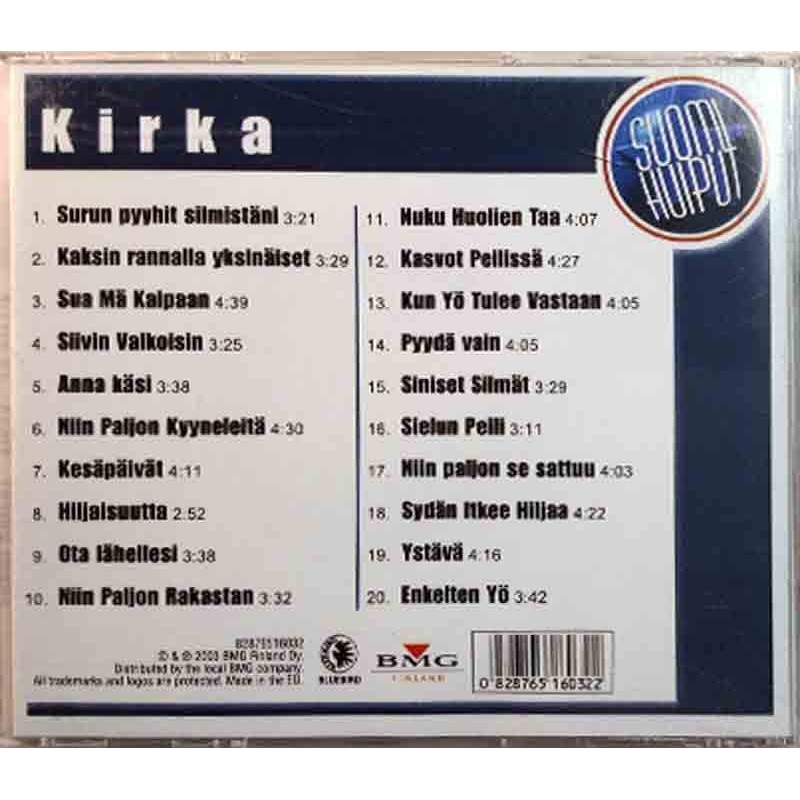 Kirka: Suomihuiput -20 Hittiä  kansi EX levy EX Käytetty CD