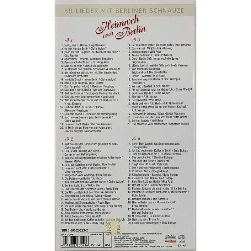 Various 80 lieder mit Berliner schnauze CD Heimweh nach Berlin 4CD  kansi EX- levy EX CD