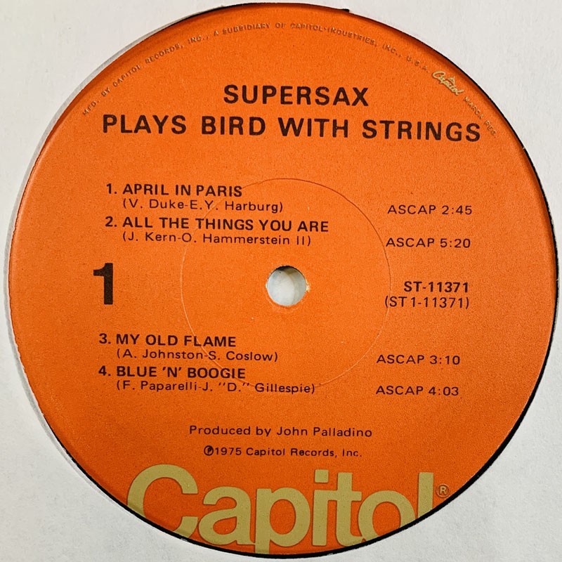 Supersax: Supersax plays Bird with strings  kansi Ei kuvakantta levy EX- kanneton LP
