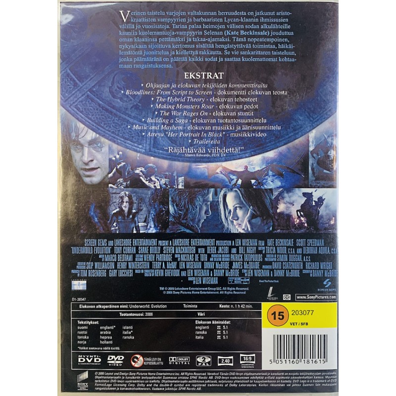 DVD - Elokuva DVD Underworld evolution  kansi EX- levy EX DVD