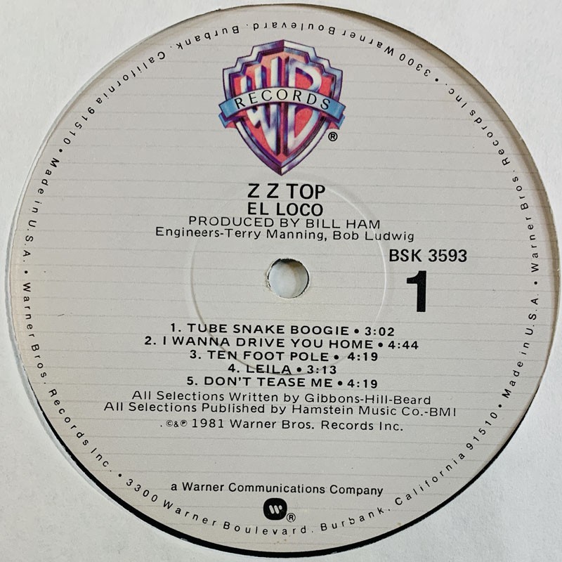 Z Z Top: El Loco  kansi Ei kuvakantta levy EX- kanneton LP