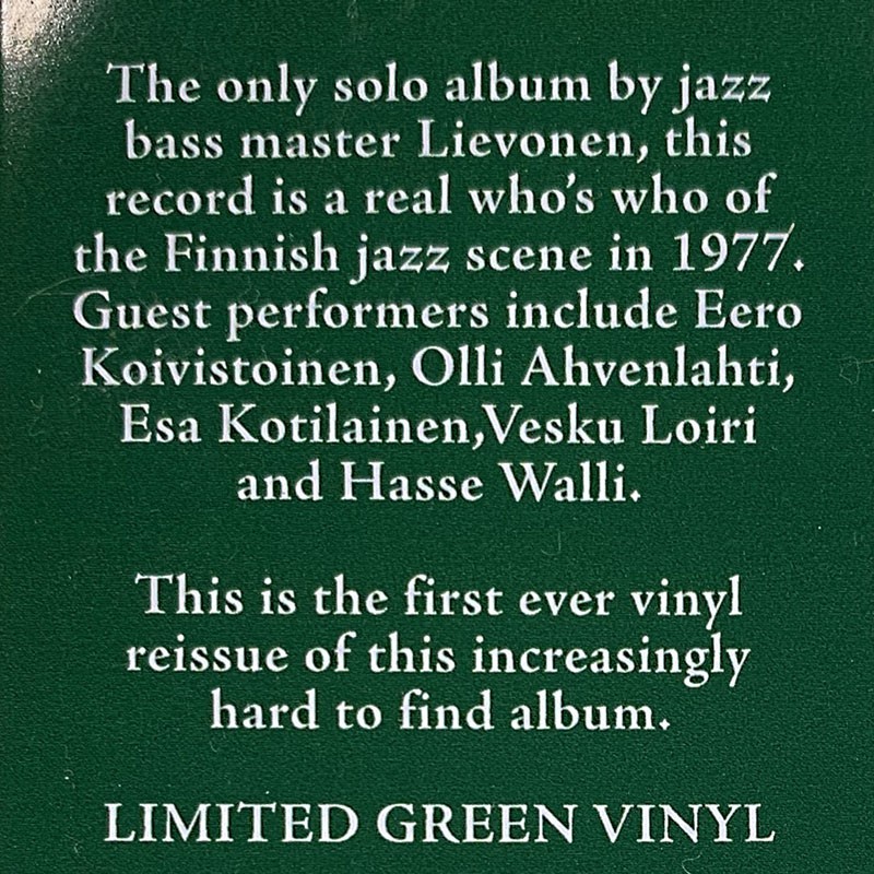 Lievonen Make LP Make Lievonen -77 green vinyl  kansi EX levy EX Käytetty LP