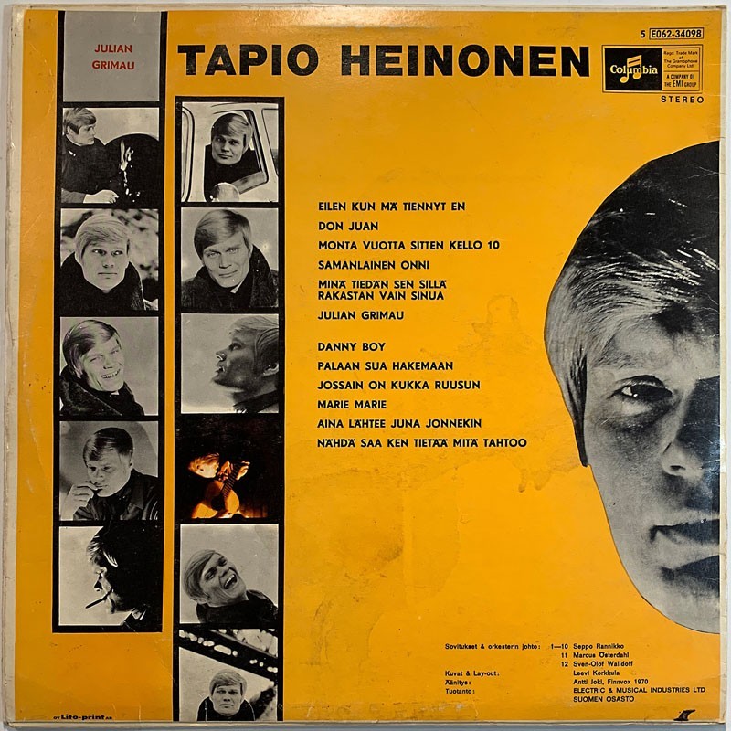 Heinonen Tapio LP Tapo Heinonen -70  kansi G+ levy G Käytetty LP