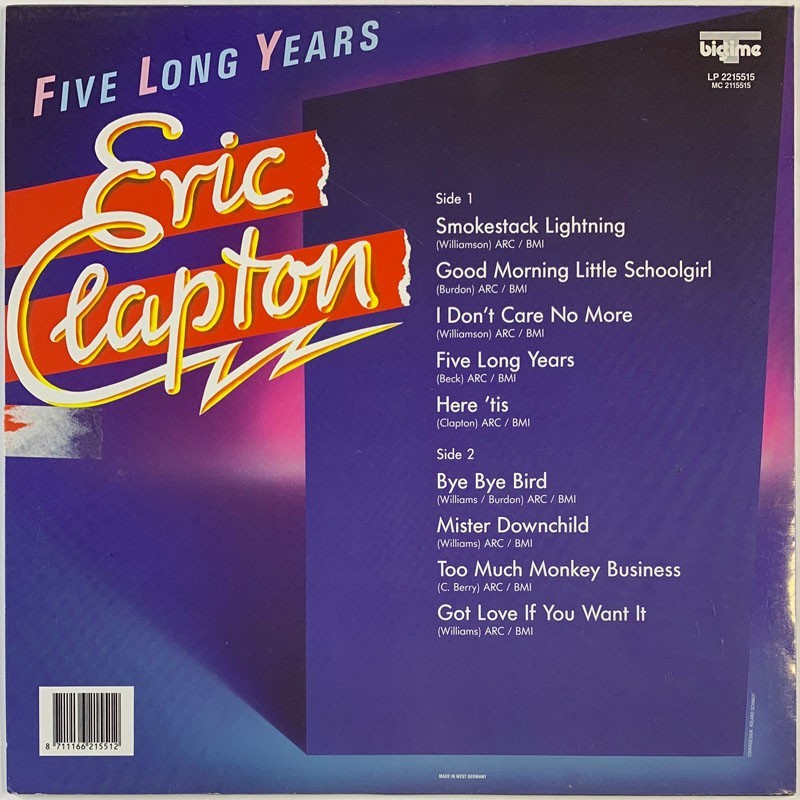 Clapton Eric LP Five long years  kansi EX- levy EX Käytetty LP