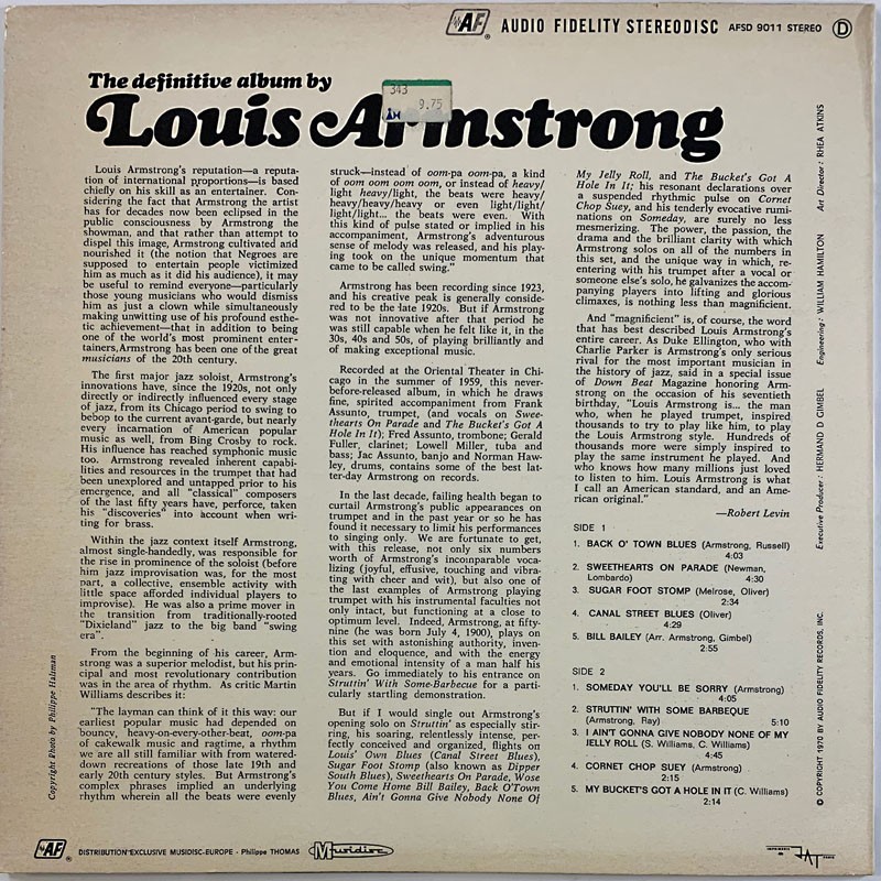 Armstrong Louis LP The definitive album by  kansi EX levy VG+ Käytetty LP