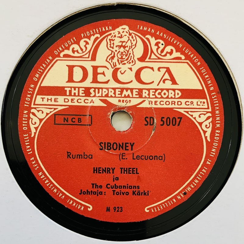 Henry Theel ja The Cubanians Gramofonilevy Siboney / Panama  kansi paperikansi/muovitasku levy VG savikiekko gramofonilevy