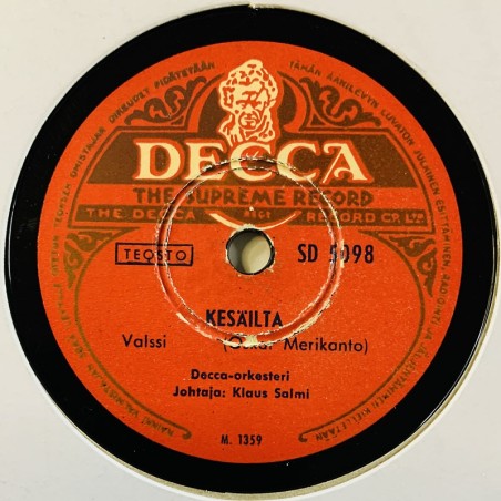 Decca-orkesteri 1950 SD 5098 Kesäilta / Itämaan ruusuja stenkaka 78-varvare