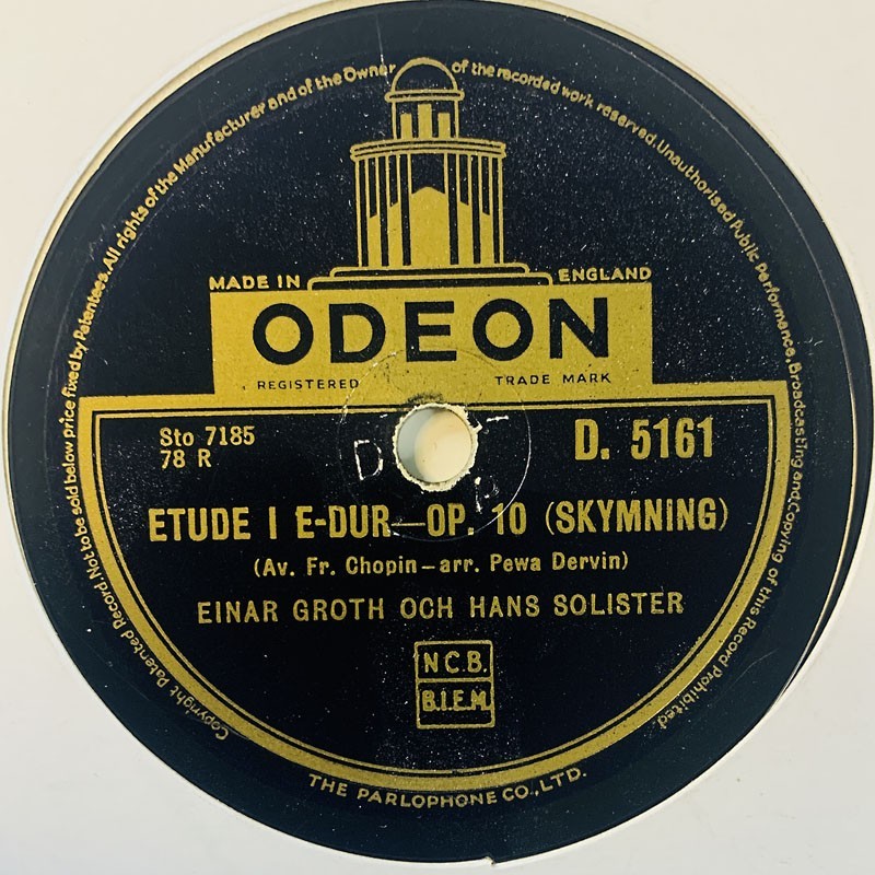 Einar Groth och Hans Solister Gramofonilevy Etude I E-dur, Op. 10 / Romans I F-moll, Op. 5  kansi paperikansi/muovitasku levy VG