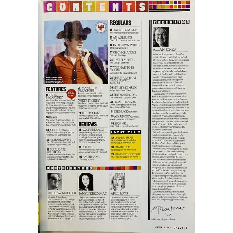 Uncut magazine 2007 June Paul McCartney, Marianne Faithfull, Joe Strummer aikakauslehti