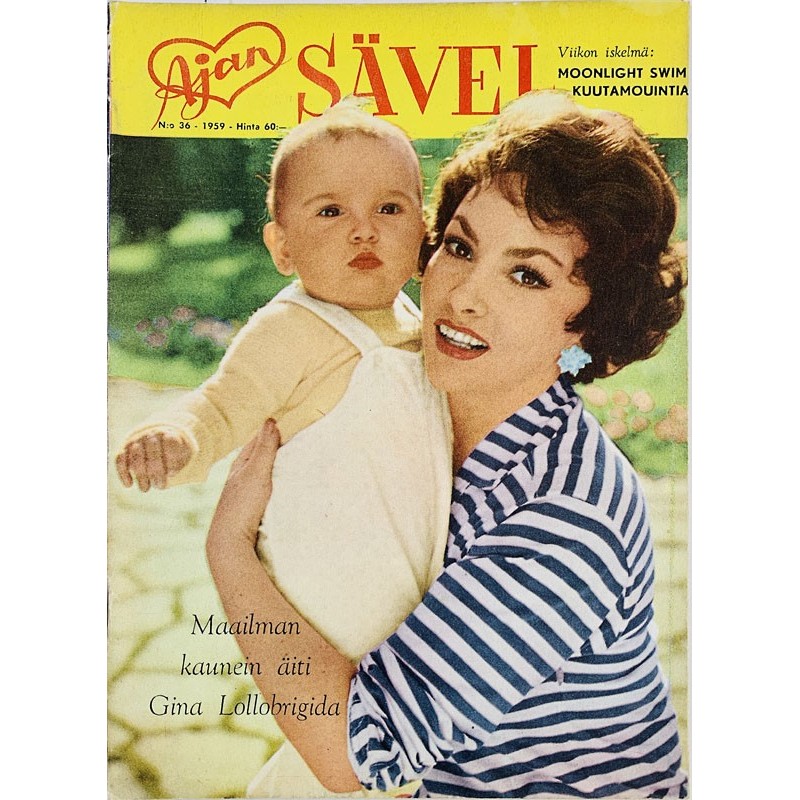 Ajan Sävel 1959 N:o 36 Maailman kaunenin äiti Gina Lollobrigida aikakauslehti