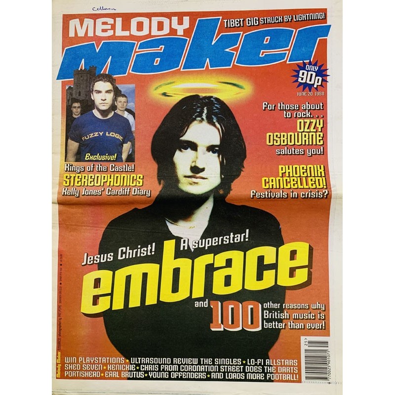 Melody Maker 1998 June 20 Stereophonics, Ozzy Osbourne, Embrace aikakauslehti