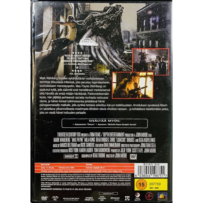 DVD - Elokuva DVD Max Payne harder cut  kansi EX levy EX DVD