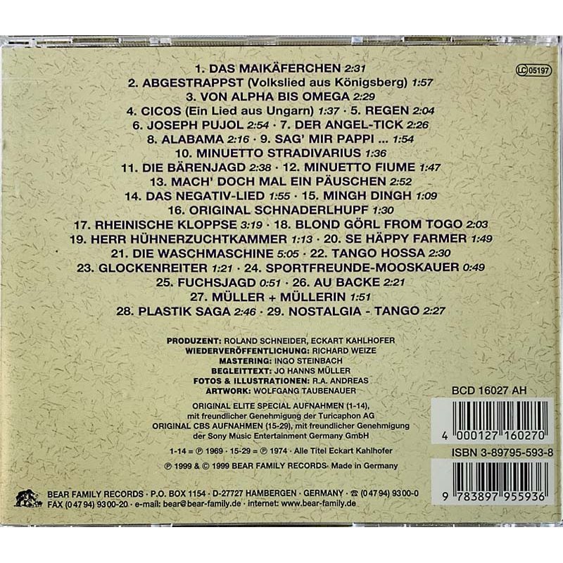 Kahlhofer Eckart Käytetty CD Ziemlich Merkwürdige / Poet Des Sinnvollen  kansi EX levy EX Käytetty CD