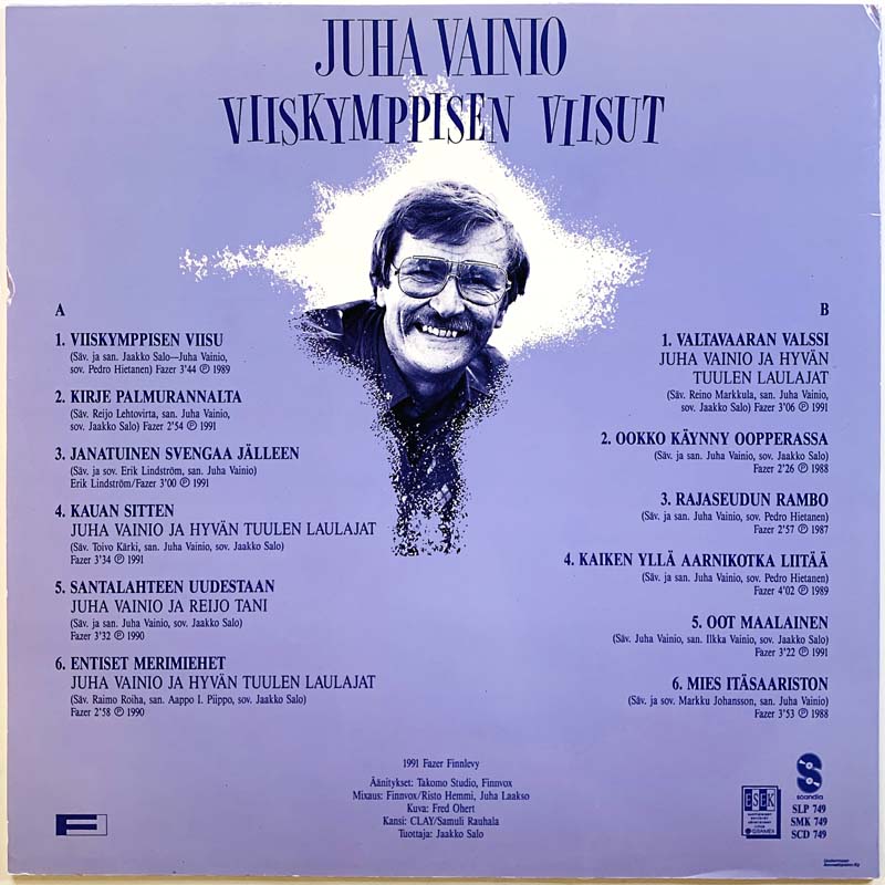 Vainio Juha LP Viiskymppisen Viisut  kansi EX levy EX Käytetty LP