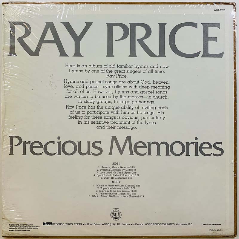 Price Ray LP Precious Memories  kansi EX levy EX Käytetty LP