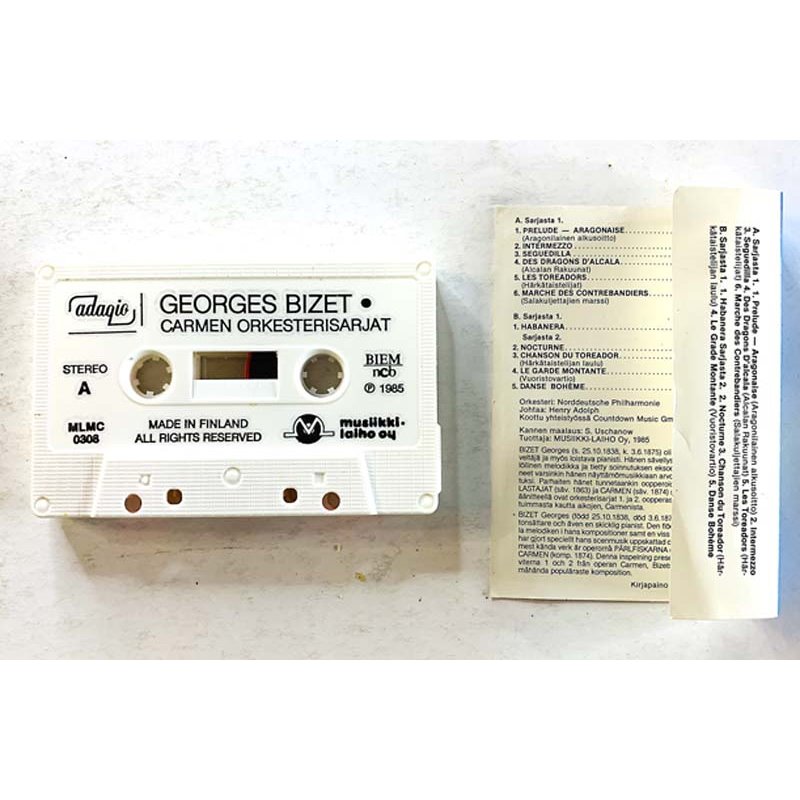 Bizet Georges - Orkesterisarjat: Carmen kansipaperi EX , musiikkikasetin kunto EX käytetty kasetti