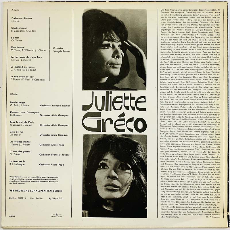 Greco Juliette LP Juliette Gréco  kansi VG levy EX- Käytetty LP