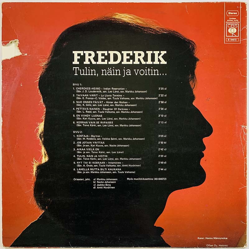 Frederik LP Tulin, näin ja voitin...  kansi G levy VG+ Käytetty LP