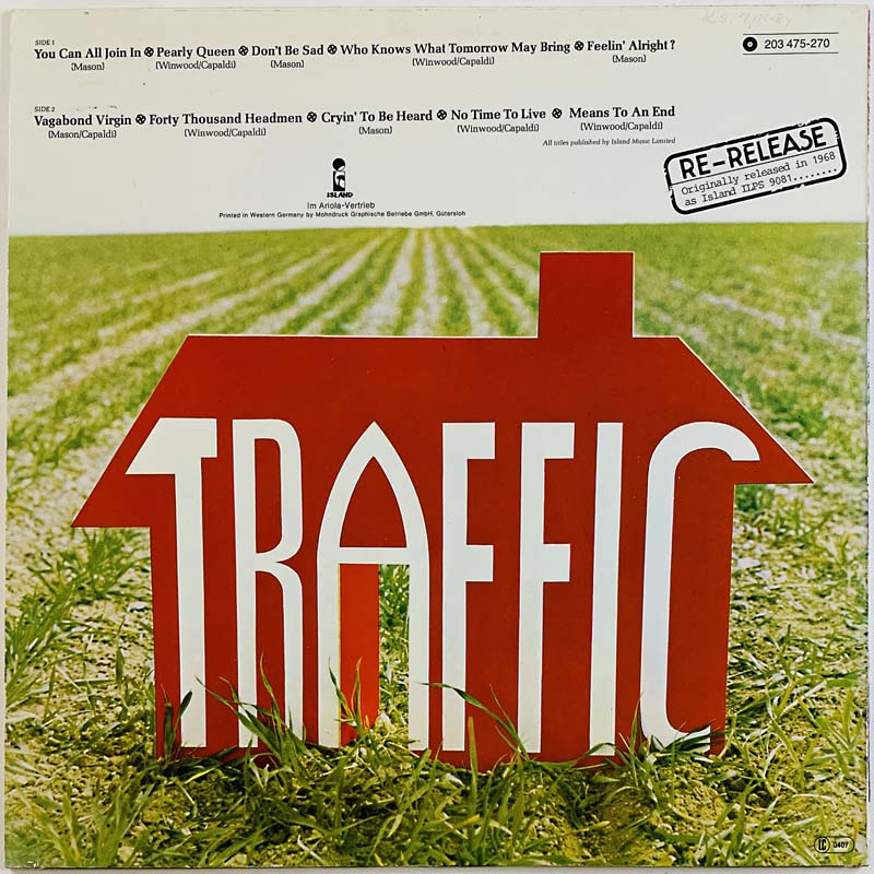 Traffic LP Traffic -68  kansi VG- levy EX Käytetty LP
