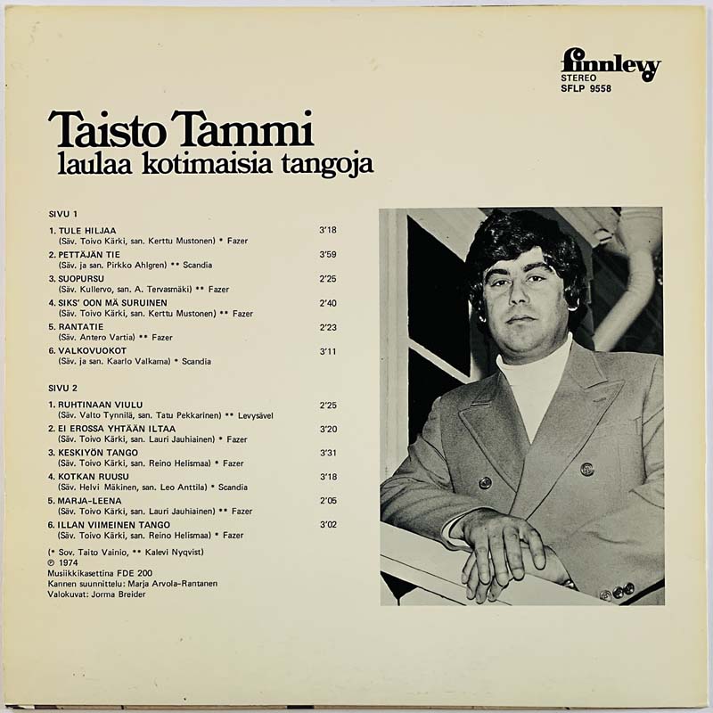 Tammi Taisto LP Taisto Tammi laulaa kotimaisia tangoja  kansi EX levy EX Käytetty LP