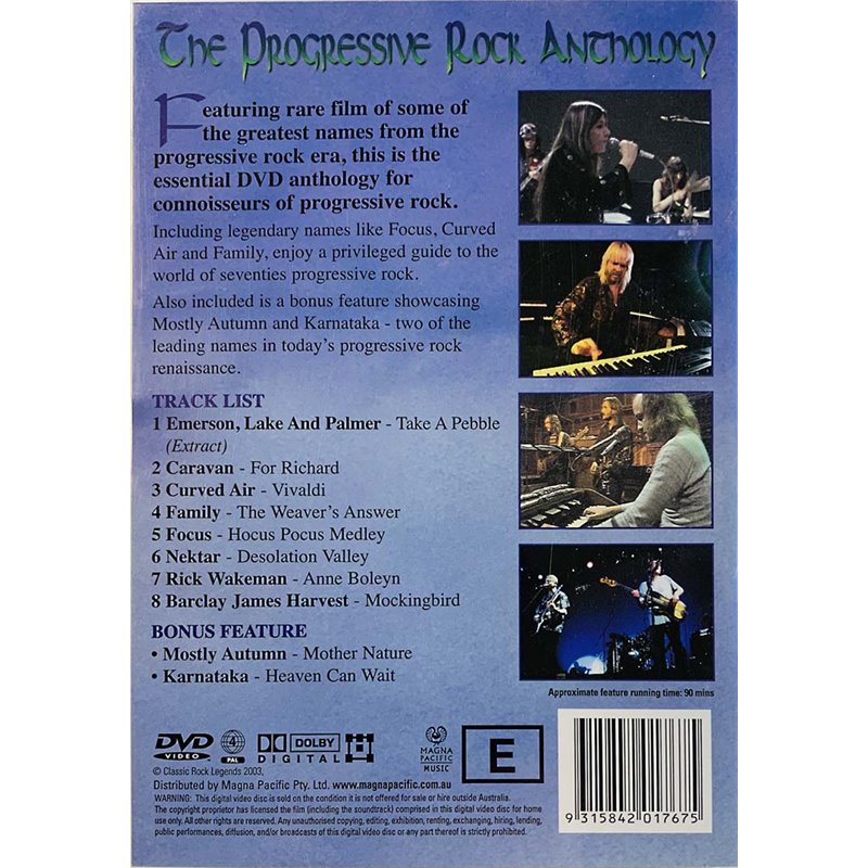 DVD - E L&P, Caravan, Nektar, BJH ym. DVD Progressive Rock Anthology  kansi EX levy EX DVD