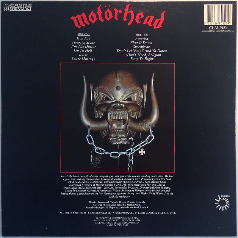 Motörhead LP Iron Fist  kansi EX levy EX Käytetty LP