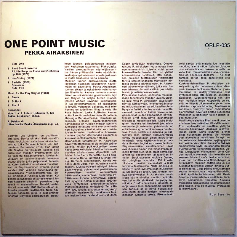 Airaksinen Pekka LP One Point Music  kansi EX levy EX Käytetty LP
