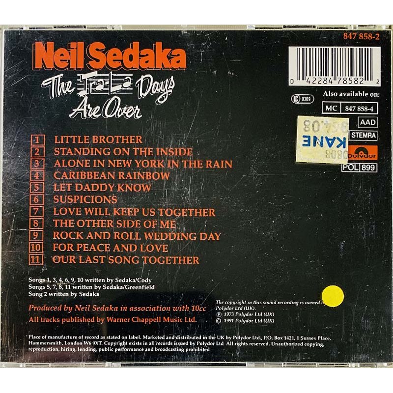 Sedaka Neil CD Tra-La Days Are Over  kansi VG+ levy EX Käytetty CD