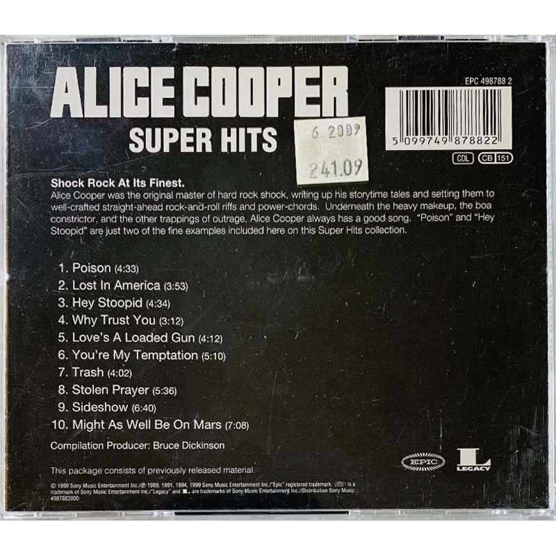 Cooper Alice CD Super Hits  kansi EX levy VG+ Käytetty CD
