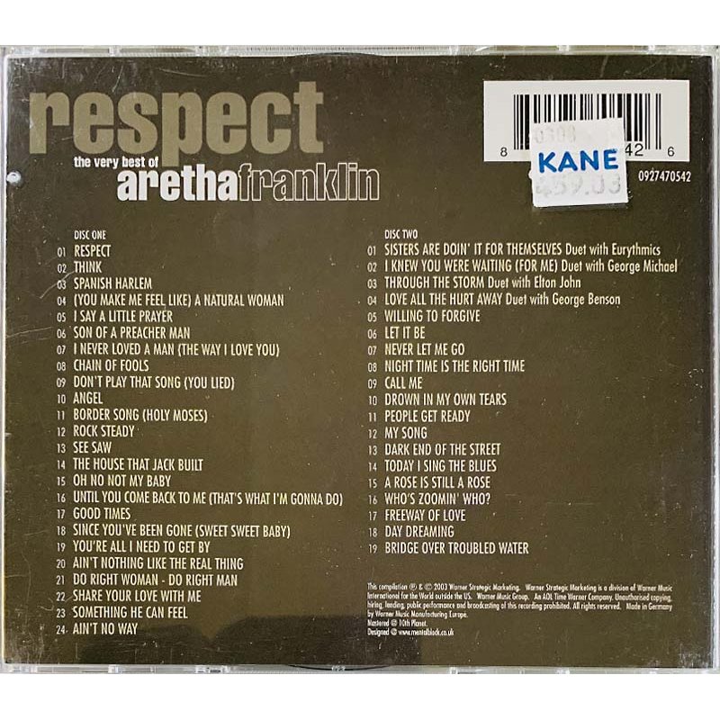 Franklin Aretha CD Respect -Very Best Of 2CD  kansi EX levy EX Käytetty CD