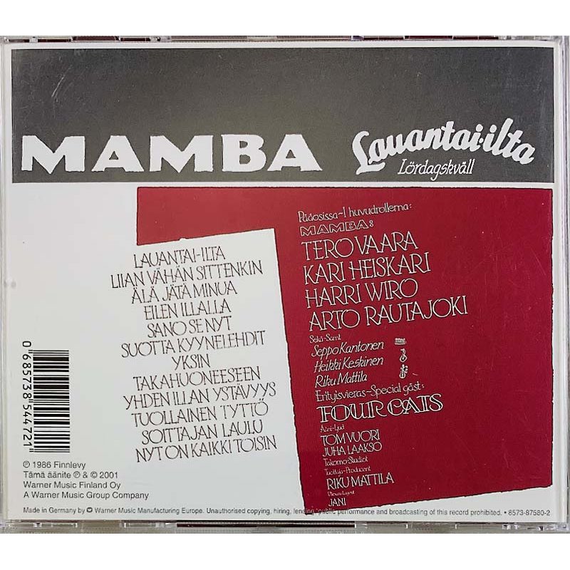 Mamba CD Lauantai-ilta  kansi EX levy EX Käytetty CD
