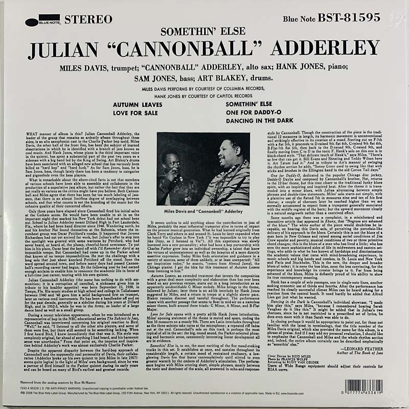 Adderley Cannonball, Miles Davis ym. LP Somethin' Else LP