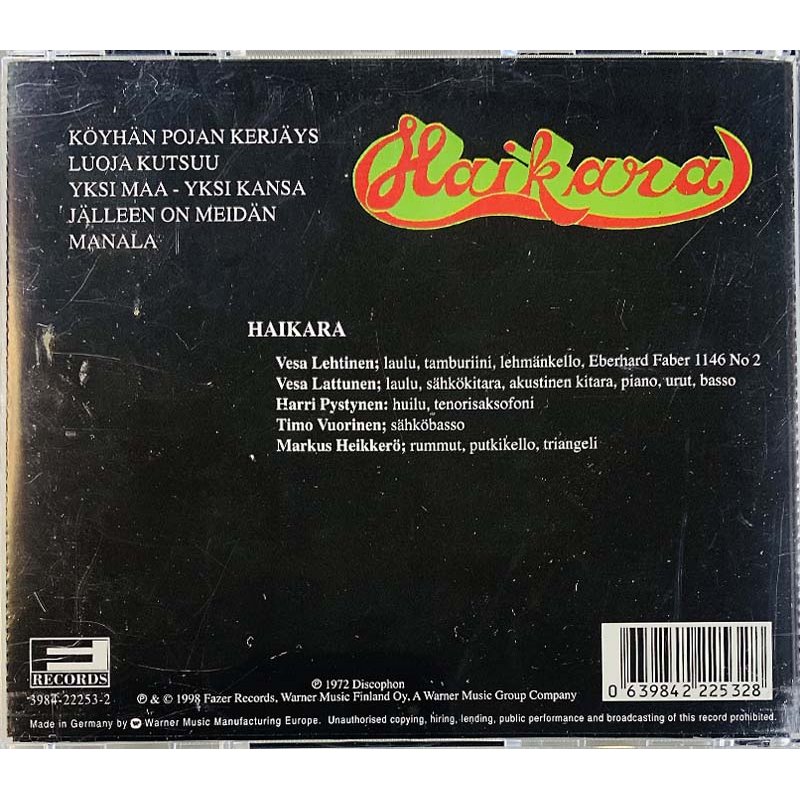 Haikara CD Haikara -72  kansi EX levy EX Käytetty CD