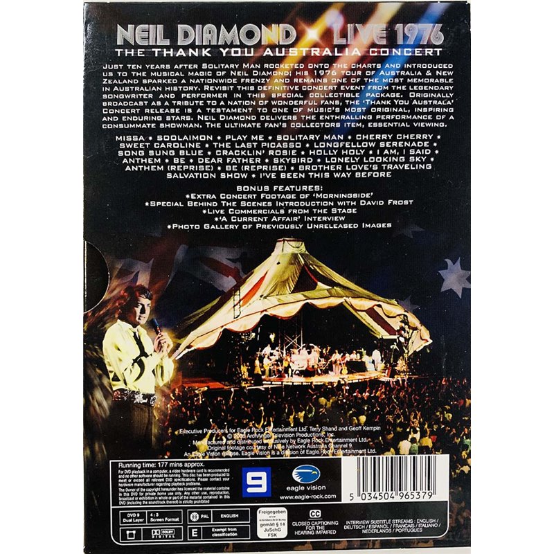 DVD - Diamond Neil DVD The thank you Australia Concert 1976  kansi EX levy EX Käytetty DVD