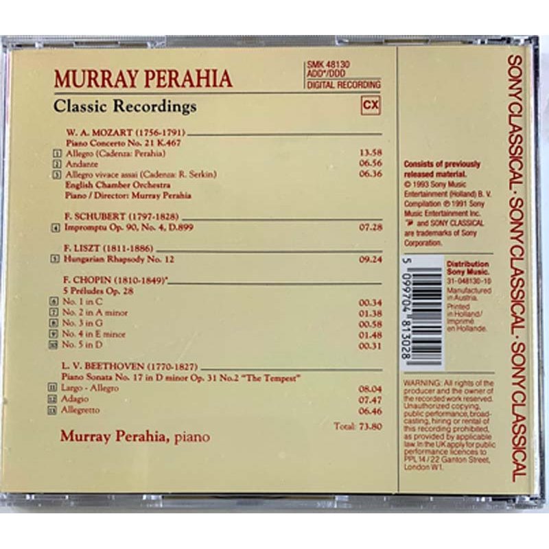Perahia Murray CD Classic recordings  kansi EX levy EX Käytetty CD