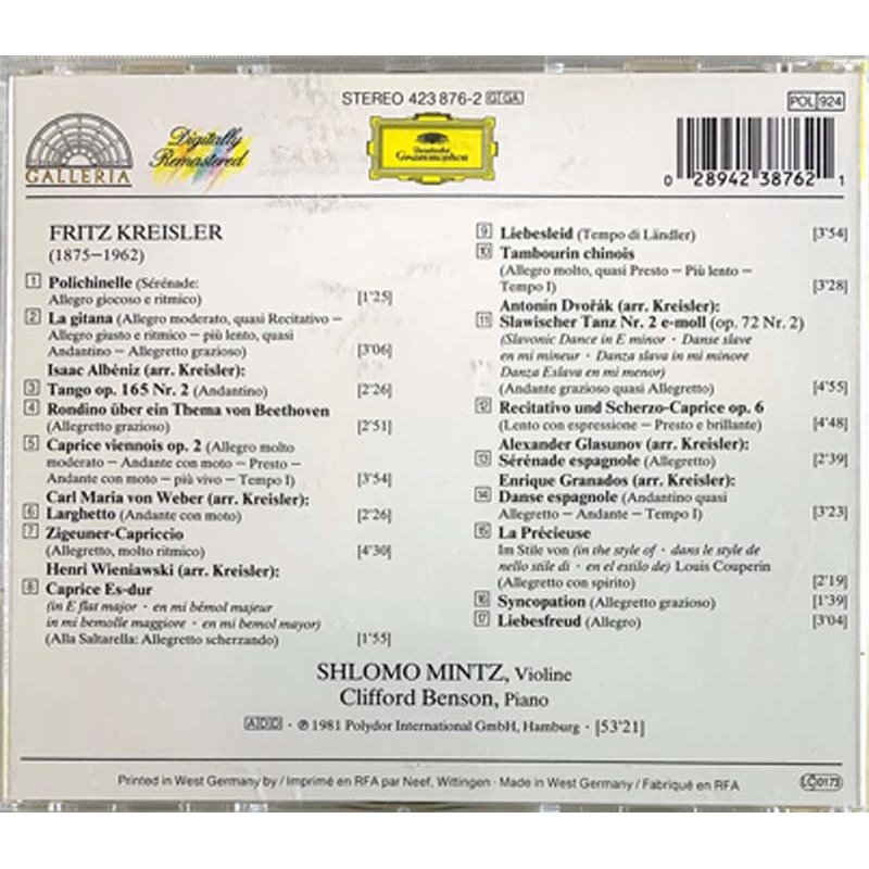 Fritz Kreisler, Shlomo Mintz CD Liebesfreud, Liebesleid...  kansi EX levy EX Käytetty CD