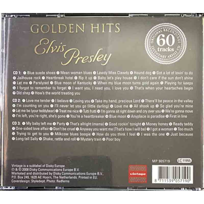 Elvis CD 60 original recordings, golden hits 3CD  kansi EX levy EX Käytetty CD
