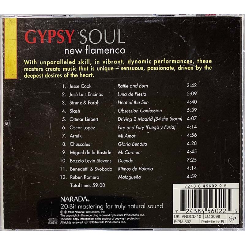 Jess Cook, Ottmar Liebert ym. CD Gypsy soul new flamenco  kansi EX levy EX Käytetty CD