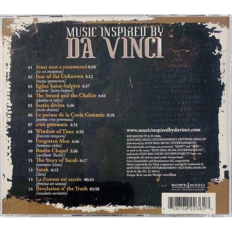 Jan Kisjes CD Music inspired by Da Vinci  kansi EX levy EX Käytetty CD